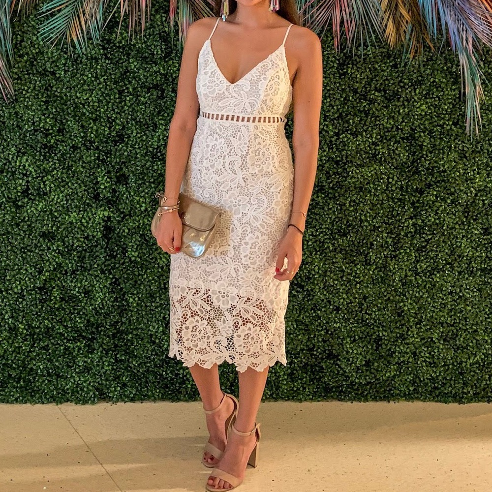 White Embroidered Midi Dress